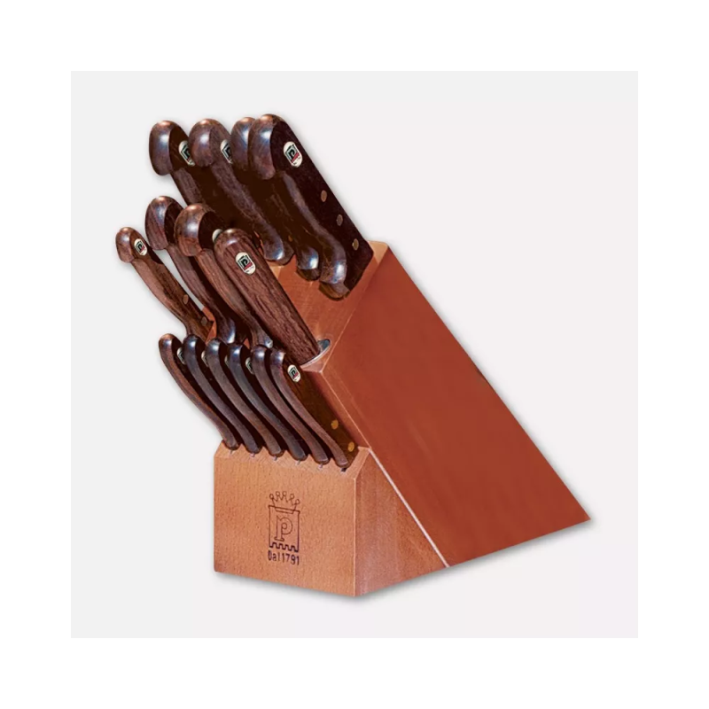 Ceppo in legno con 14 coltelli della linea L'intramontabile