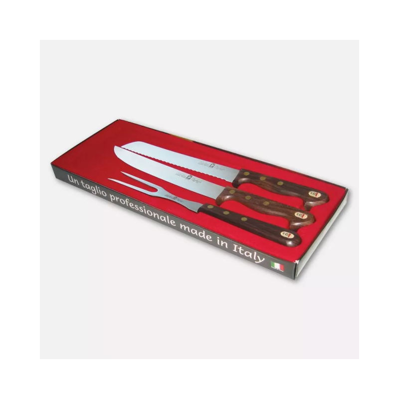 Set of 3 kitchen knives with wooden handles