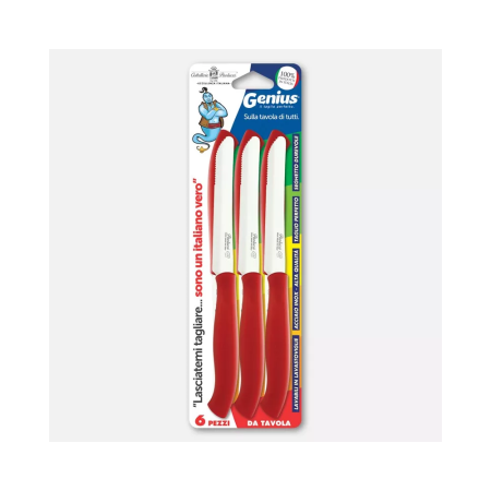 Set of 6 table knives, half-serrated blades - red handles