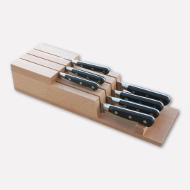 Ceppo in legno per cassetto con 7 coltelli forgiati