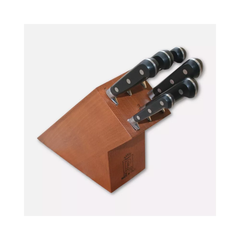 Beechwood knife block with 6 forged knives