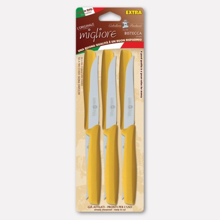 6 pcs. steak knives, yellow PP handles