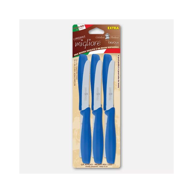 Set of 6 table knives with blue handles