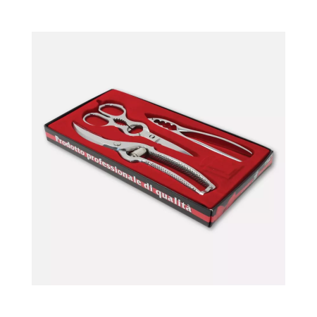 Confezione regalo con forbici da cucina, trinciapollo e rompionoci inox
