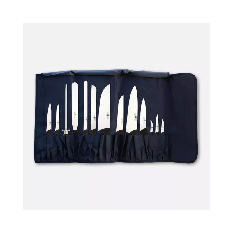 Roll-up chef's knife roll with 13 knives from the Millennium3 line