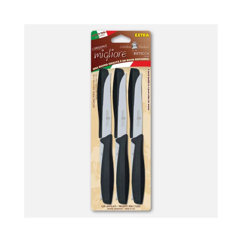 Set of 6 steak knives with black handles