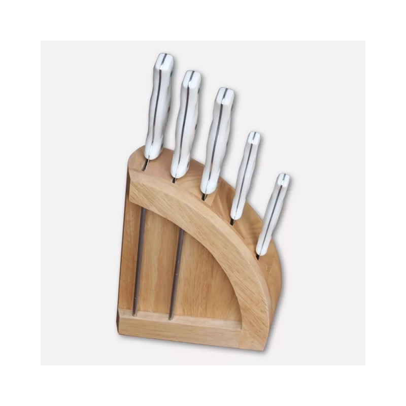 Wooden block with 5 knives, white handles