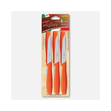 Set of 6 steak knives with orange handles