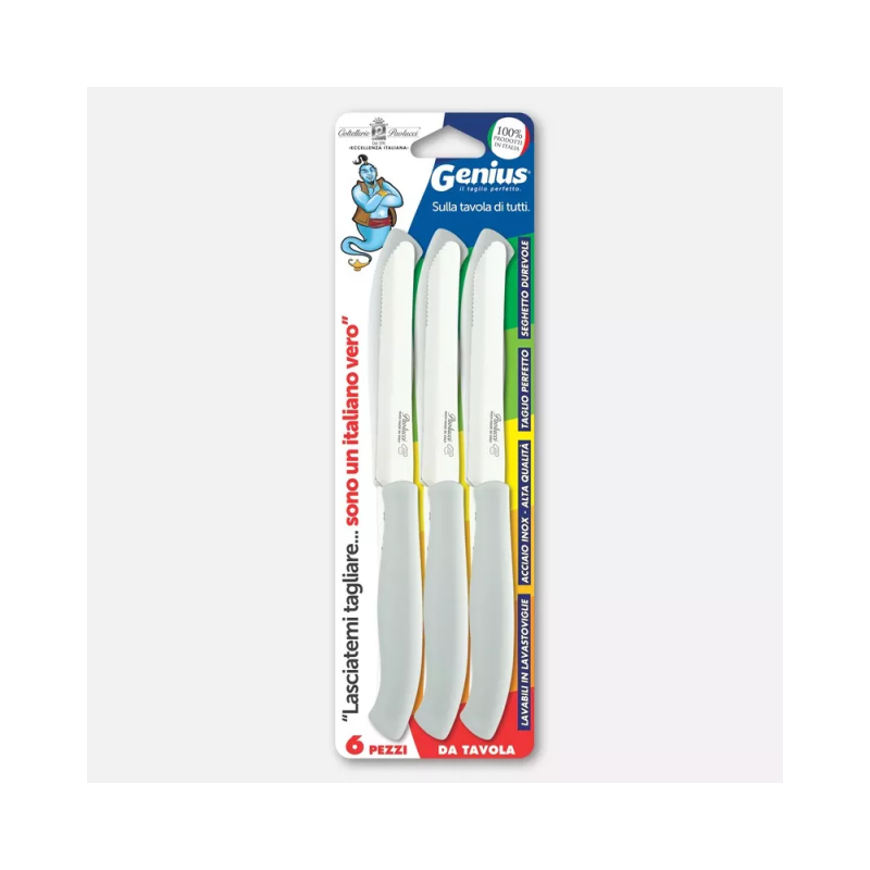 Set of 6 table knives, half-serrated blades – white handles