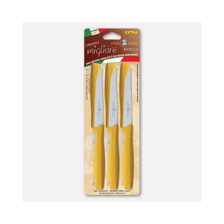 Set of 6 steak knives with yellow handles