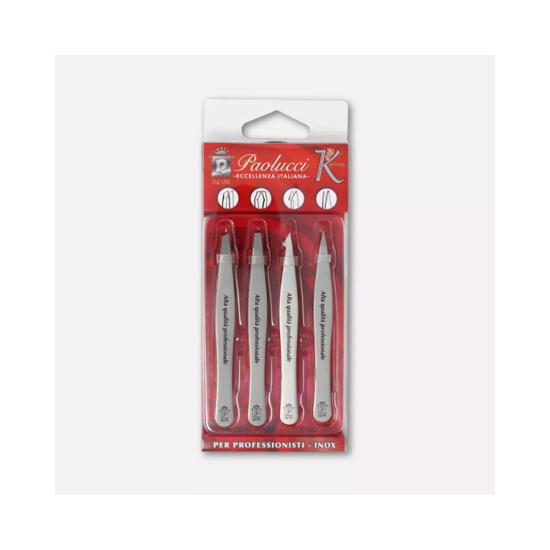 Set of 4 professional stainless steel tweezers