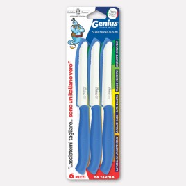 6 pcs. steak knives, half-serrated blades - blue handles