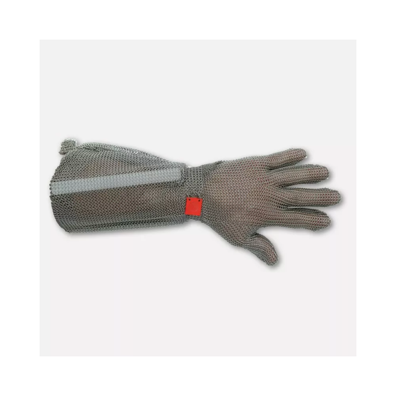 Guanto inox 5 dita con avambraccio e gancetto - Taglia L