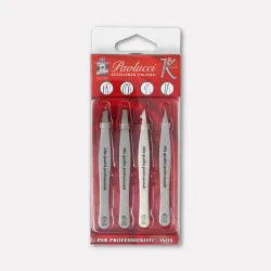 Set of 4 professional stainless steel tweezers