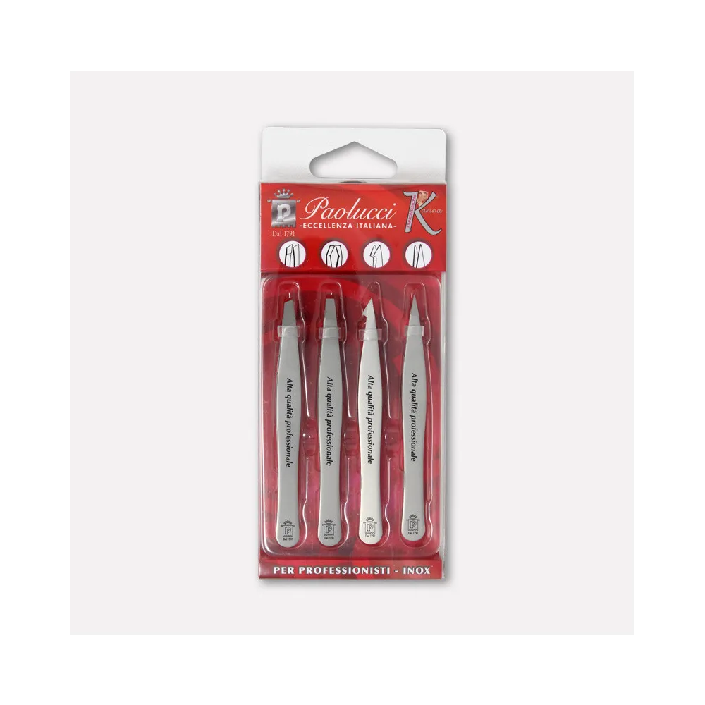 Set of 4 professional stainless steel tweezers