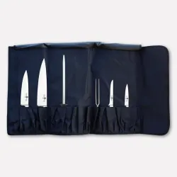 6 pieces roll-up set with forged s/steel knives and sharpener
