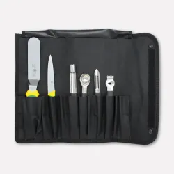Roll-up chef's pouch with 6 kitchen gadgets