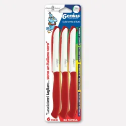 Set of 6 table knives, half-serrated blades - red handles